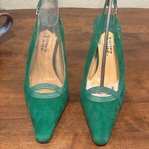 VALLEY LANE emerald  Green‎ Suede 3.25" Heels Sling Back Size 9 Pointy Toe